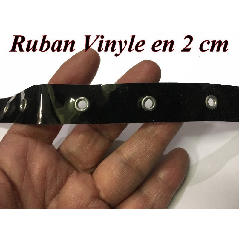 Ruban œillet Cuir Vinyle Brillant Noir A Coudre Pour Agrafage Et Serrage