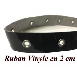 Ruban œillet Cuir Vinyle Brillant Noir A Coudre Pour Agrafage Et Serrage
