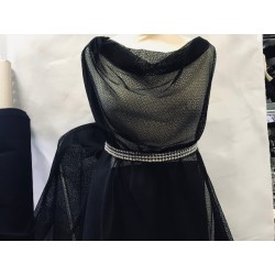 Tulle Résille Tissé Imprimé Lycra Elastique Noir Au Mètre  Pour Lingerie, Justaucorps.