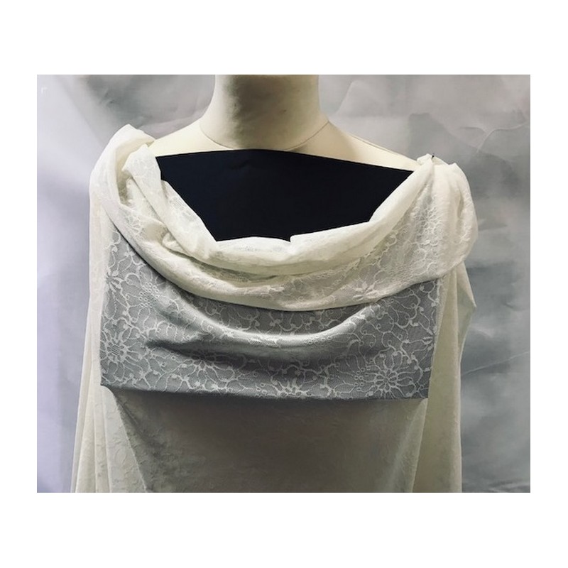 Tulle Résille Tissé Imprimé Lycra Elastique Ivoire Au Mètre  Pour Lingerie, Justaucorps.