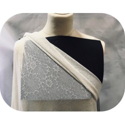 Tulle Résille Tissé Imprimé Lycra Elastique Ivoire Au Mètre  Pour Lingerie, Justaucorps.