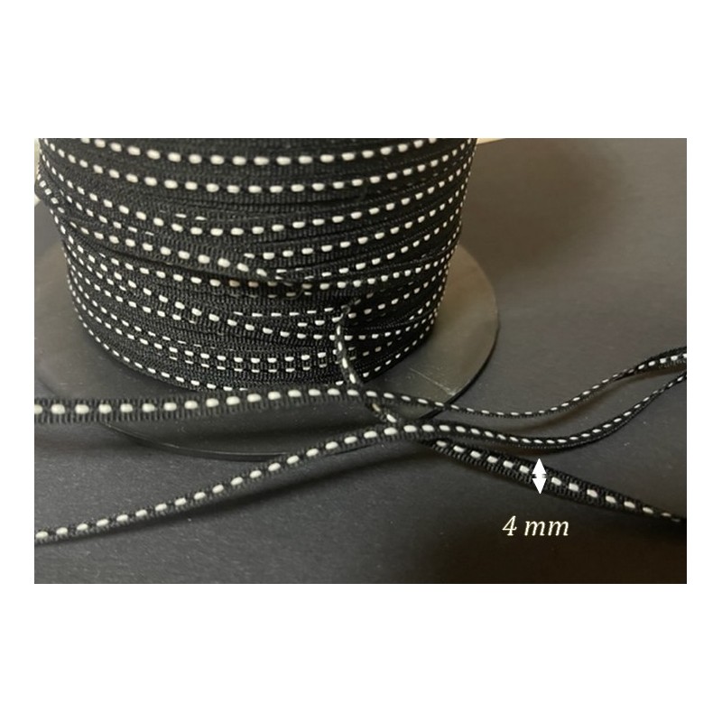 Ruban Gros Grain 4 mm En Point Sellier Blanc sur fond Noir Au mètre  A Coudre Pour Loisirs Créatifs Et Décorations.