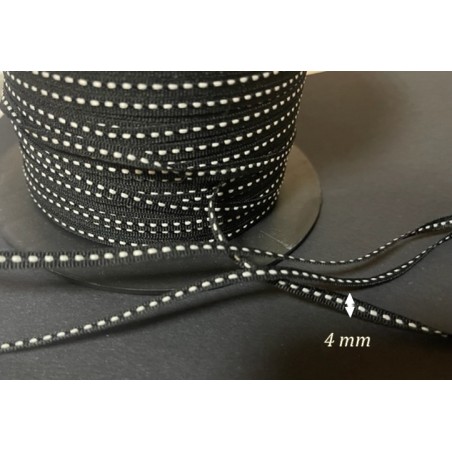 Ruban Gros Grain 4 mm En Point Sellier Blanc sur fond Noir Au mètre  A Coudre Pour Loisirs Créatifs Et Décorations.