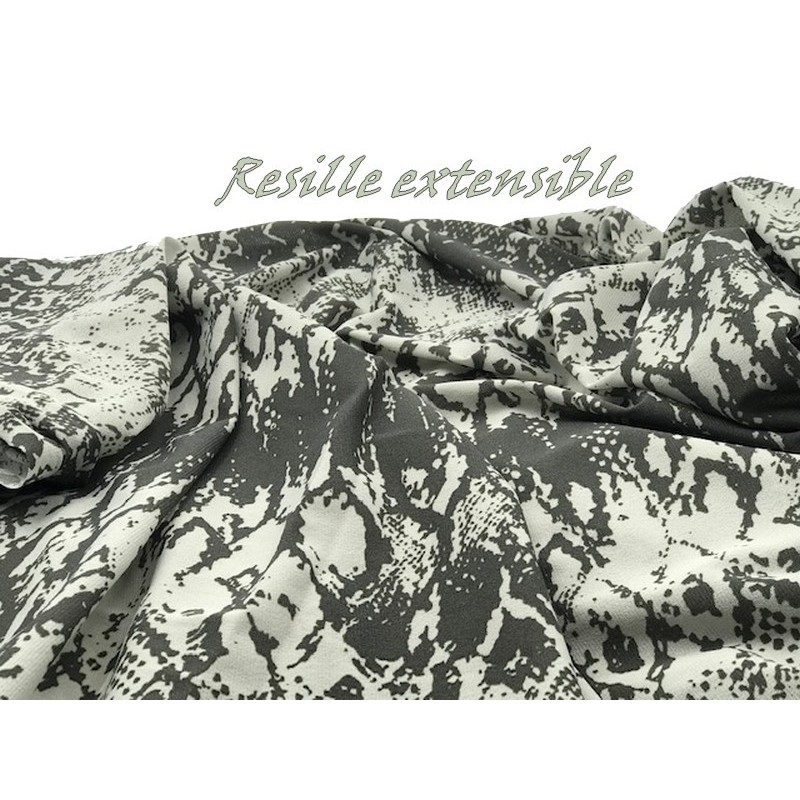 Tissu Résille Imprimée Kaki Foncé Et Ecru Extensible au Mètre