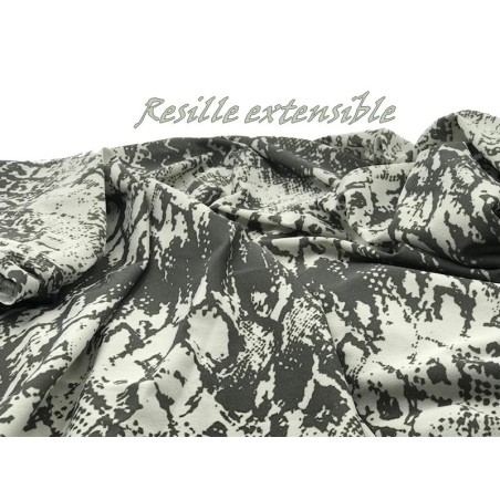Tissu Résille Imprimée Kaki Foncé Et Ecru Extensible au Mètre