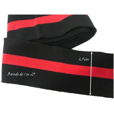 Bord-Cote En Bande de Tissu Maille Noir et Rouge à coudre Pour Poignée Manche et cols