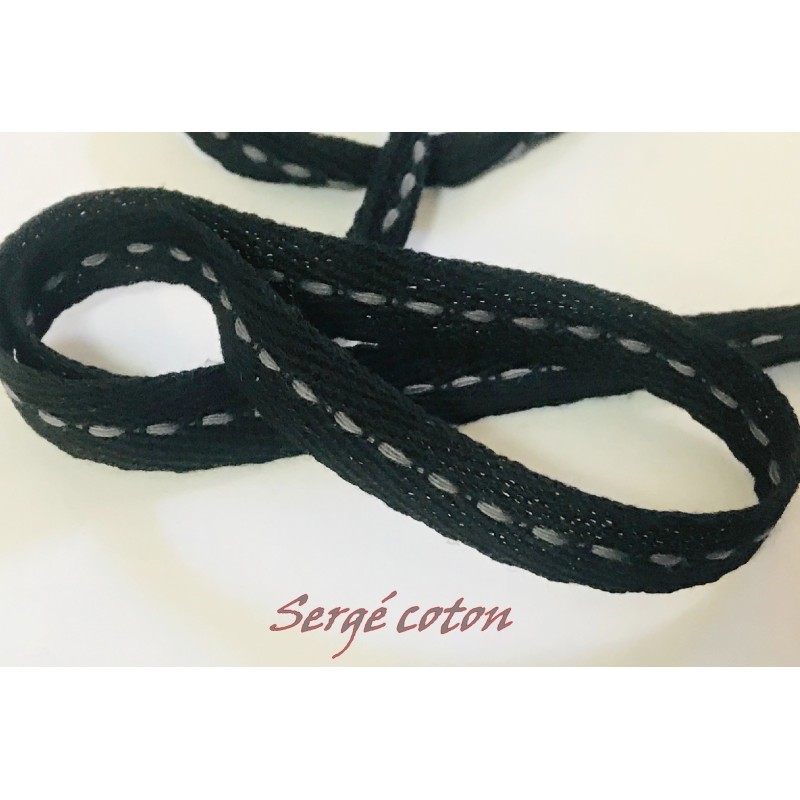 Ruban Sergé Coton Noir En 10 mm A point Cellier Coudre Pour Loisirs Créatifs Et Décorations.