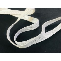 Ruban Sergé Argenté Blanc En 10 mm En coton A Coudre Pour Loisirs Créatifs Et Décorations.
