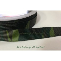 20 Mètres de Ruban Gros Grain 15 mm Au mètre kaki Façon Militaire A Coudre Pour Loisirs Créatifs Et Décorations.