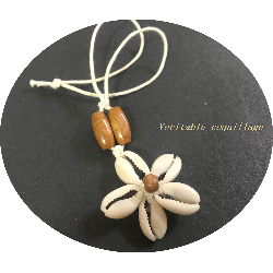 "Élégance Naturelle : Pendentif Perlé en Bois et Véritable Coquillage pour une Customisation Unique
