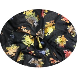 Mousseline dévoré noir en velours aux motifs chatoyants "Élégance multicolore.