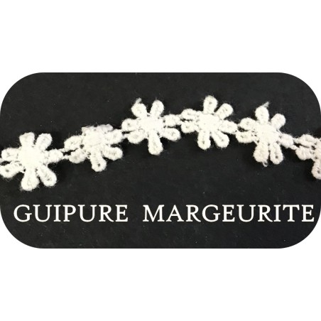"Guipure Marguerite en Coton Blanche en 15 mm : Élégance florale au mètre"