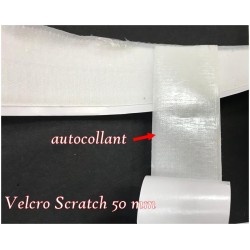 Velcro Scratch auto adhessif en 50 mm blanc, bande Scratch autocollante