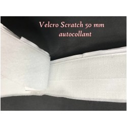 Velcro Scratch auto adhessif en 50 mm blanc, bande Scratch autocollante