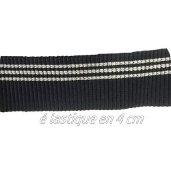 Elastique plat brodé bleu marine 4 cm : Élégance et style avec ses trois rayures blanches.
