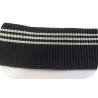 Elastique plat brodé bleu marine 4 cm : Élégance et style avec ses trois rayures blanches.