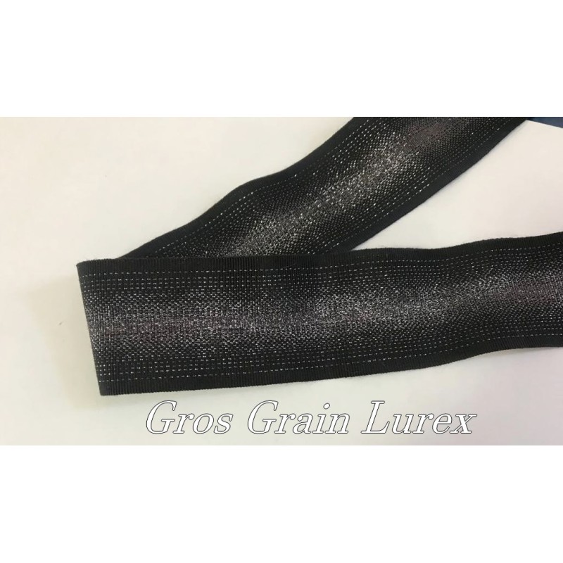 ruban gros grain noir de 40 mm, orné d'un dégradé de lurex. Idéal pour la confection et décorations.