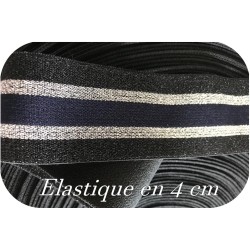 Elastique Argent lurex et marine sur fond noir plat En 4 Cm Au Mètre A Coudre