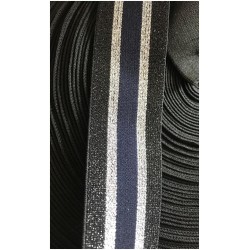 Elastique Argent lurex et marine sur fond noir plat En 4 Cm Au Mètre A Coudre