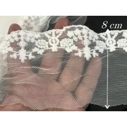 Dentelle Brodé Blanche sur Tulle En 8 cm Couture Pour la Customisations et Mariage