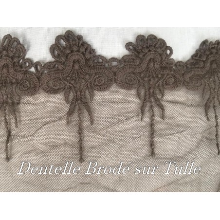 Dentelle Brodé Marron sur Tulle En 16 cm Couture Pour la Customisations