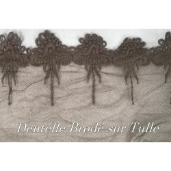 Dentelle Brodé Marron sur Tulle En 16 cm Couture Pour la Customisations