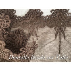 Dentelle Brodé Marron sur Tulle En 16 cm Couture Pour la Customisations