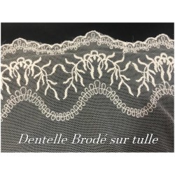 Dentelle Brodé Ivoire sur Tulle En 16 cm Couture Pour la Customisations et Mariage