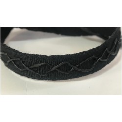 Ruban gros grain noir de 15 mm orné de fil simili cuir : l'accessoire parfait pour vos projets de couture.