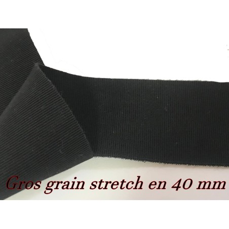Ruban Gros Grain Lycra noir Uni En 40 mm  A Coudre Pour Loisirs Créatifs Et Décorations.