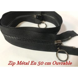 ZIP Fermeture A Glissière Métal Maille Noir En 50 Cm Noir Ouvrable