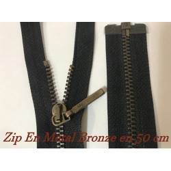 Zip Metal Fermeture A Glissière Métal Maille Fine Bronze En 50 Cm Noir Ouvrable