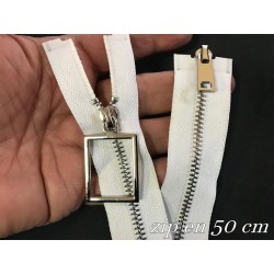 Zip Metal Fermeture A Glissière Métal Maille Fine argenté En 50 Cm Blanche Ouvrable