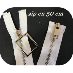 Zip Metal Fermeture A Glissière Métal Maille Fine argenté En 50 Cm Blanche Ouvrable