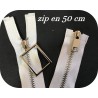 Zip Metal Fermeture A Glissière Métal Maille Fine argenté En 50 Cm Blanche Ouvrable