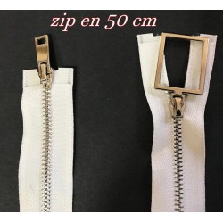 Zip Metal Fermeture A Glissière Métal Maille Fine argenté En 50 Cm Blanche Ouvrable