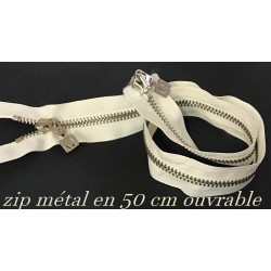 Zip Metal Fermeture A Glissière Métal Maille argenté En 50 Cm Ecru Ouvrable