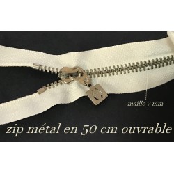 Zip Metal Fermeture A Glissière Métal Maille argenté En 50 Cm Ecru Ouvrable