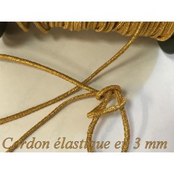 Cordon  Doré Elastique Rond En 3 mm A Coudre Pour Loisirs Créatifs.