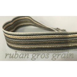 Ruban Gros Grain écru à Rayures Noir et Doré  : Sublimez Vos Créations