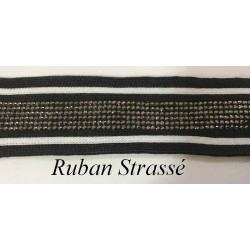 Ruban en Maille Noir et Blanc Strassé : Élégance Scintillante