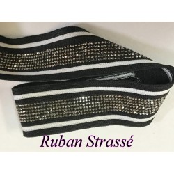 Ruban en Maille Noir et Blanc Strassé : Élégance Scintillante