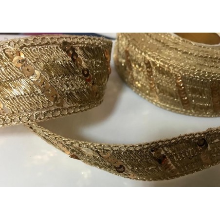 Ruban Brodé Doré OR orné de Sequins doré Pour Décorations Caftans Ceintures Et Customisations.