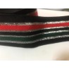 Elastique Rouge Vert et Argent lurex sur fond noir plat En 40 mm A Coudre