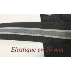 Elastique Gris et blanc sur fond noir plat En 30 mm A Coudre