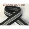 Elastique Gris et blanc sur fond noir plat En 30 mm A Coudre