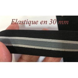 Elastique Gris et blanc sur fond noir plat En 30 mm A Coudre