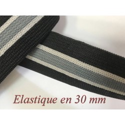 Elastique Gris et blanc sur fond noir plat En 30 mm A Coudre
