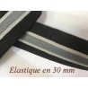 Elastique Gris et blanc sur fond noir plat En 30 mm A Coudre