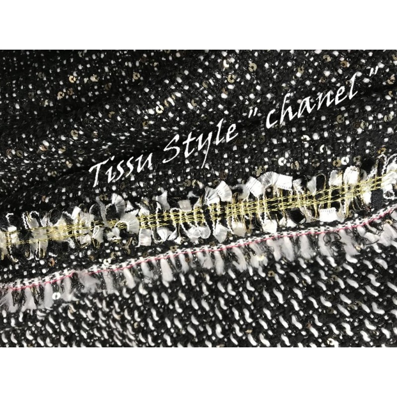 Tissu Tweed Noir Haute Couture Au Mètre - 100x148 Cm, Idéal Pour Vêtements Et Créations